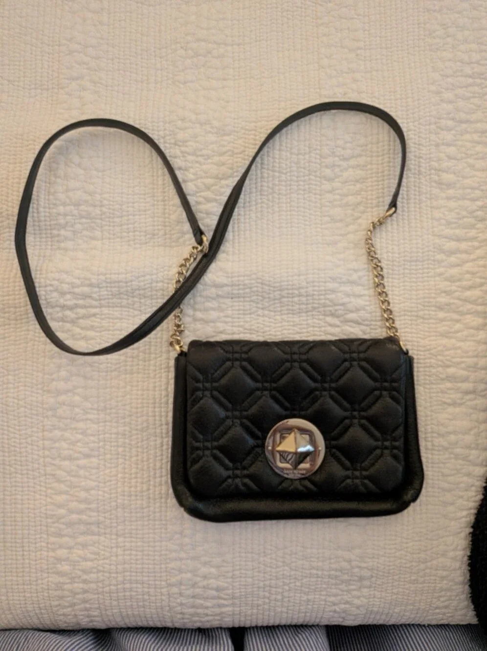 Black Quilted Leather Purse with Gold Hardware
